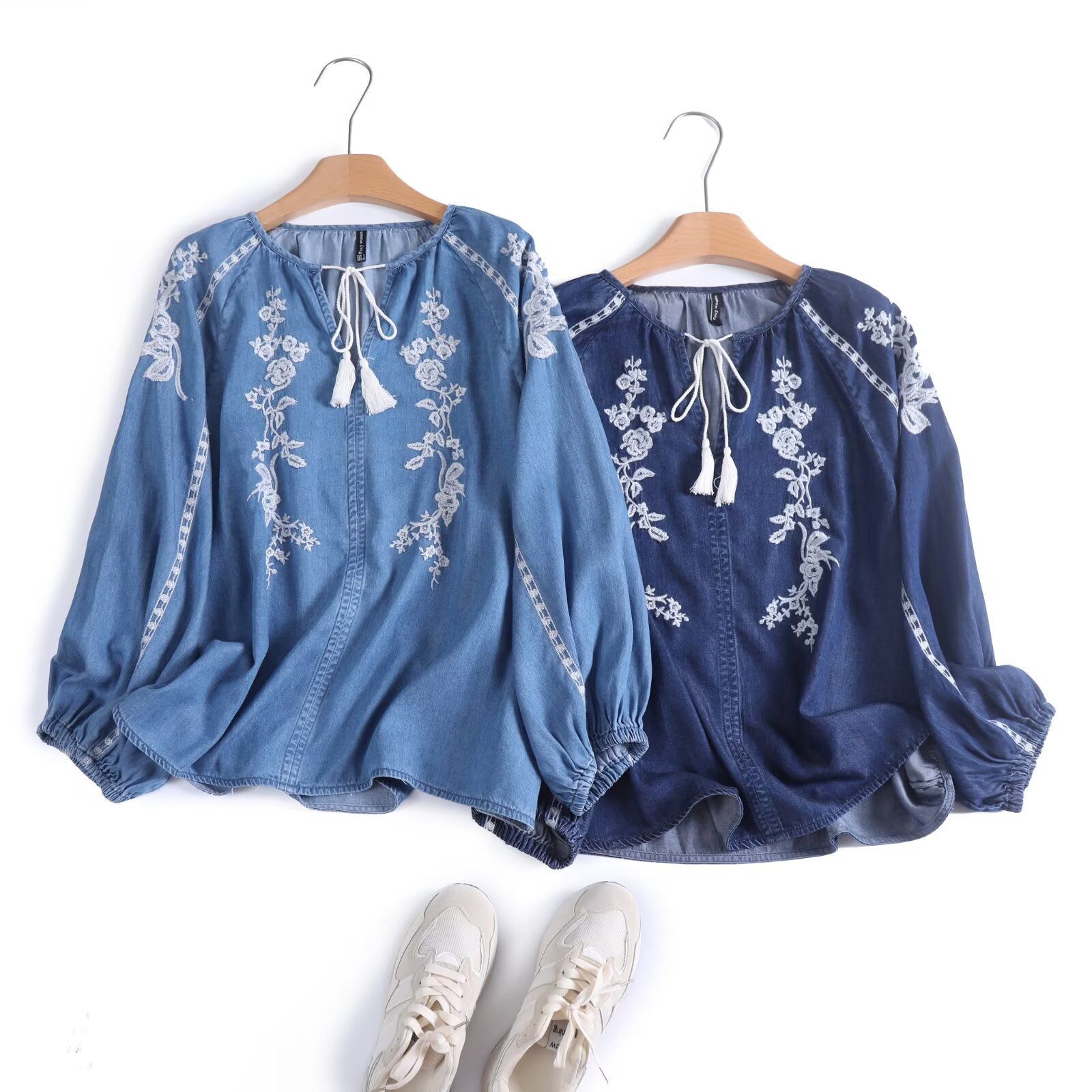 Tassel Fringe Trim - Vrouwen denim blouse top bloem borduurwerk