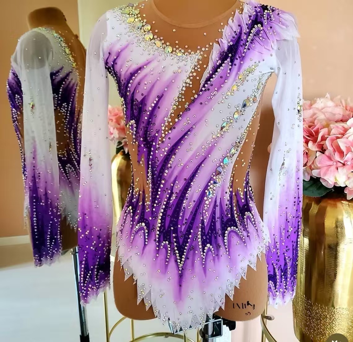 Rhinestone Banding Trim - Meisjes Paars Wit Ritmische Gymnastiek Turnpakje