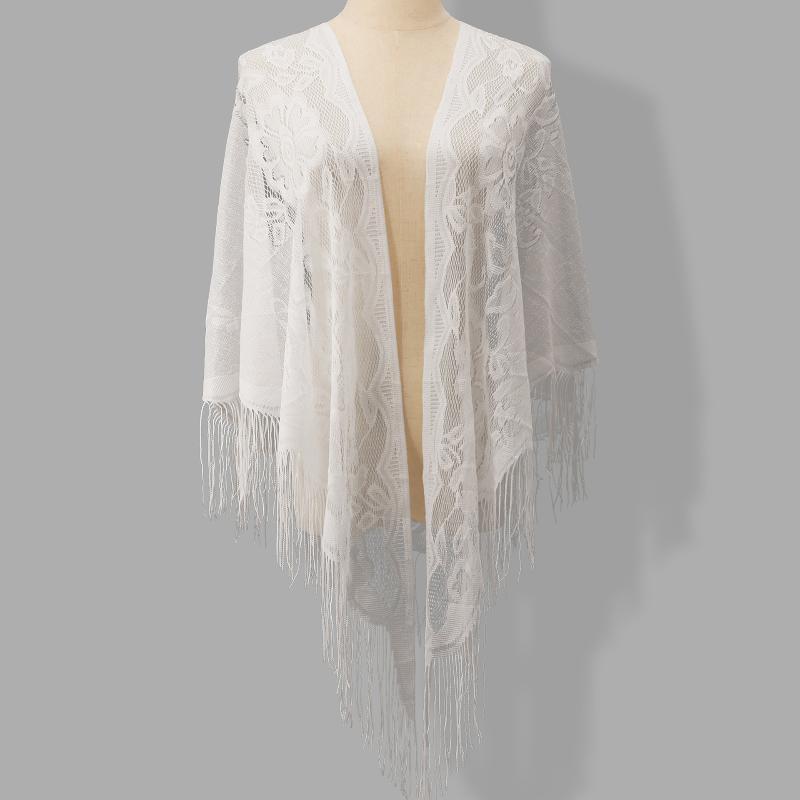 Tassel Fringe Trim - Bruidssjaal met kwastjes, driehoekig, met bloemenkant,