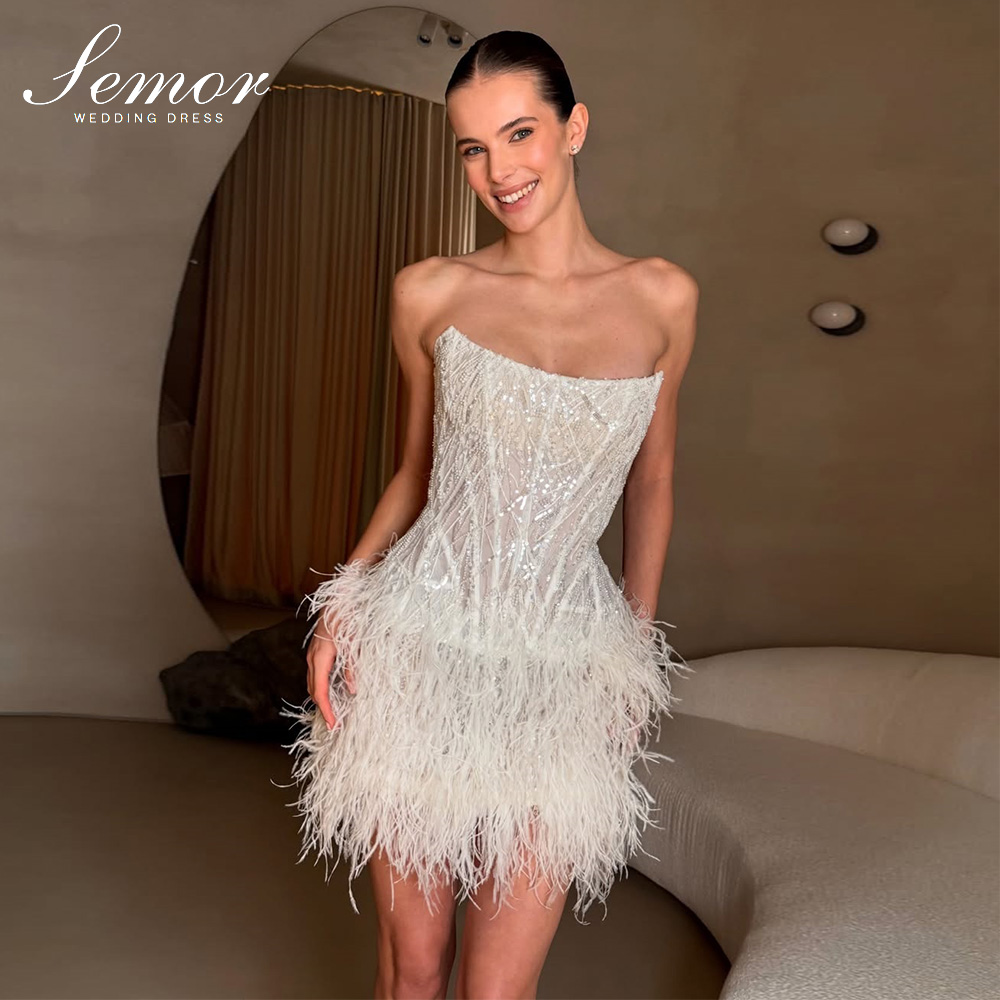 Tassel Fringe Trim - Semor Prachtige Korte Trouwjurk Sparkly Aangepaste