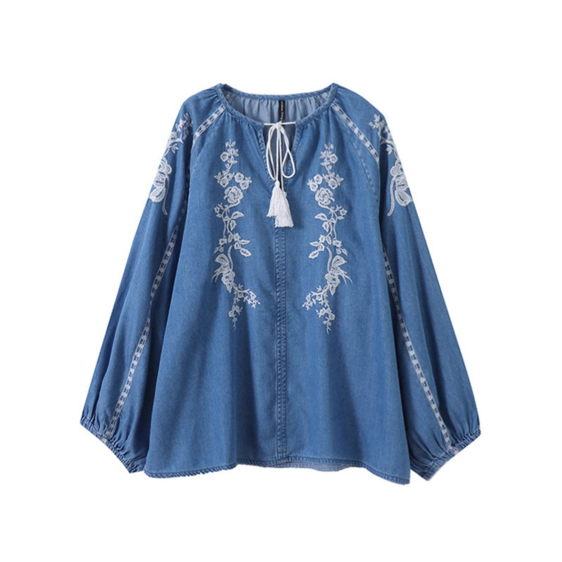Vrouwen denim blouse top bloem - Tassel Fringe Trim recensie en prijs