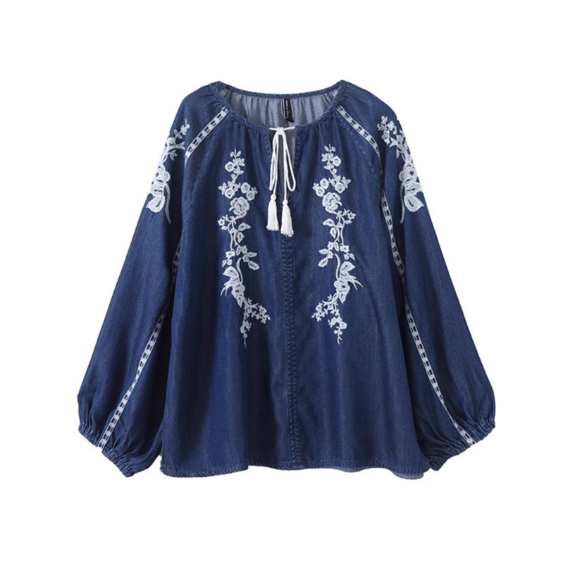 Vrouwen denim blouse top bloem - Tassel Fringe Trim recensie en prijs